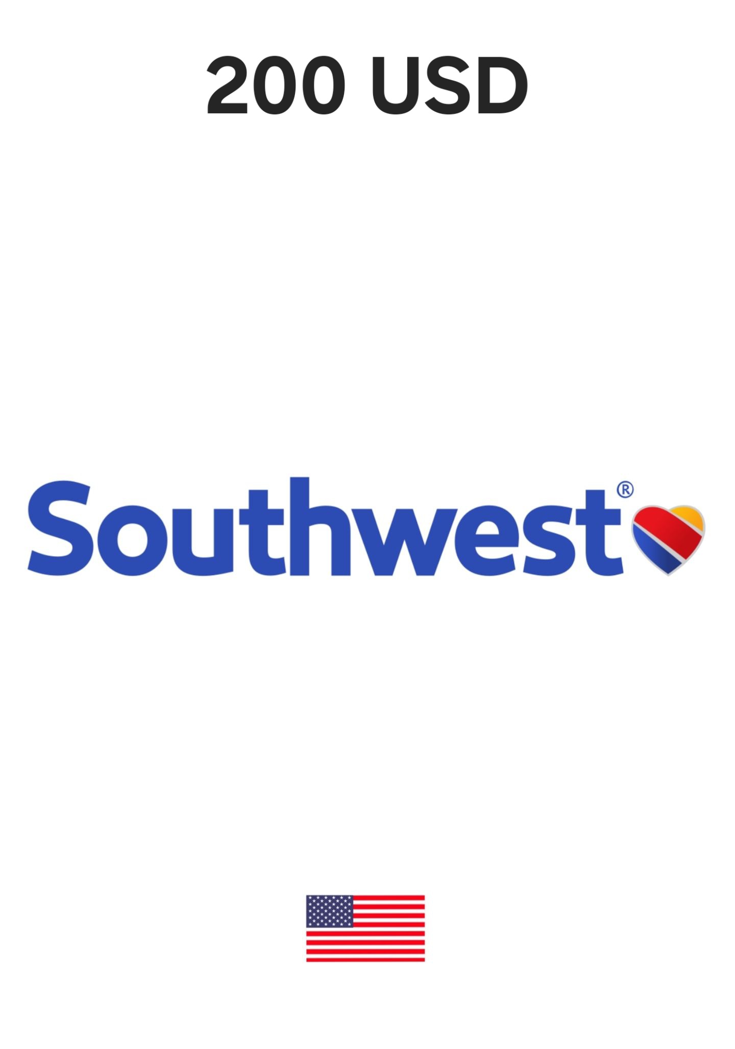 USA Southwest Airlines 200 USD Gift Card cover image