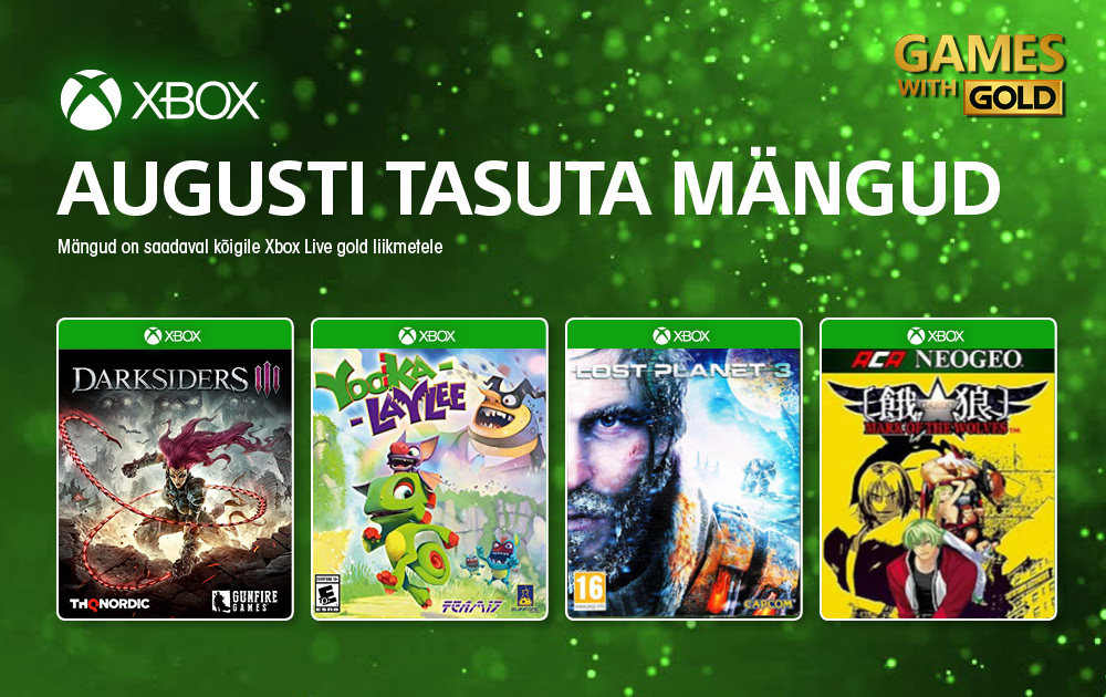 Xbox Live Gold tasuta mängud – august 2021